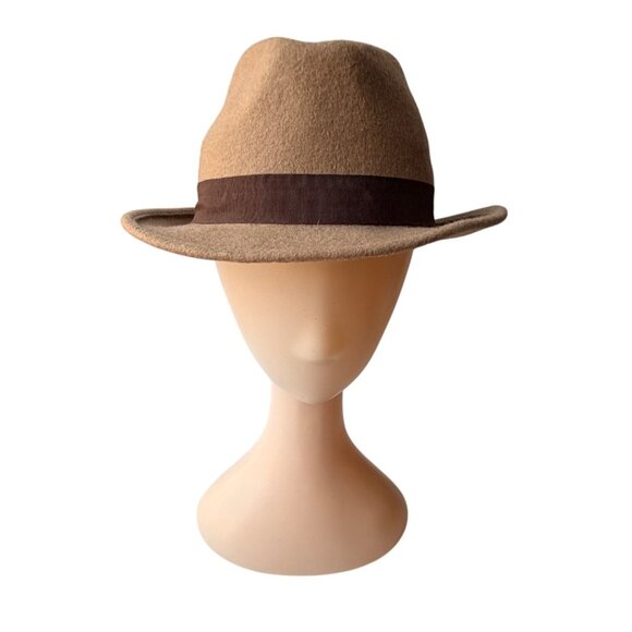 Vintage Womens Y2K Tan 100% Wool Fedora Brown Ribbon Band OS Collection Eighteen - Picture 4 of 6